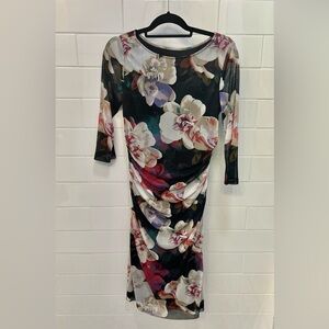 Ignite Evenings Elegant Floral Long Sleeve midi length Dress